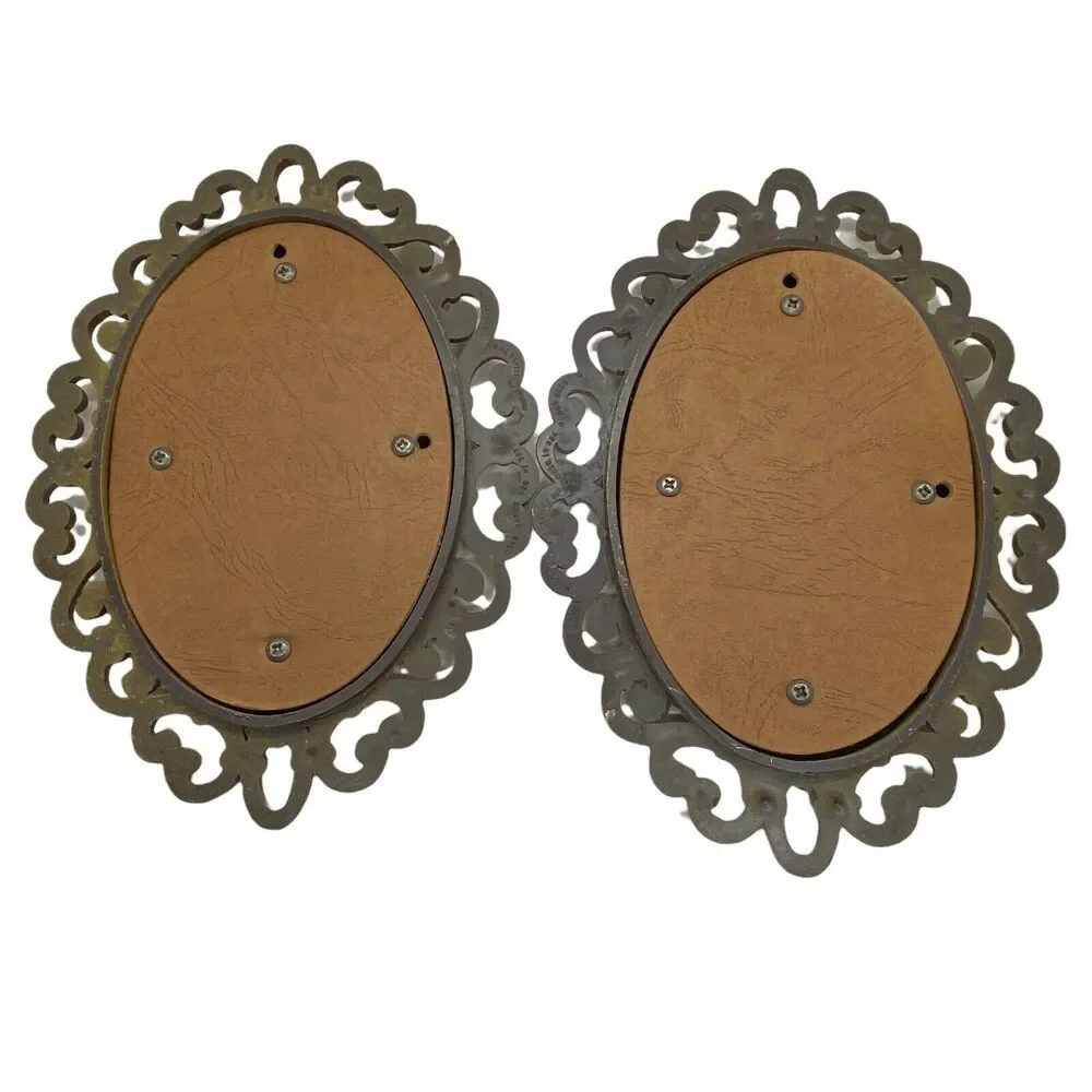 Ornate Mirrors Homco Brown Molded Plastic Faux Rattan Set of 2 Vtg 1978